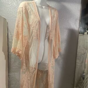 Elegant Lace Kimono Robe - Pink